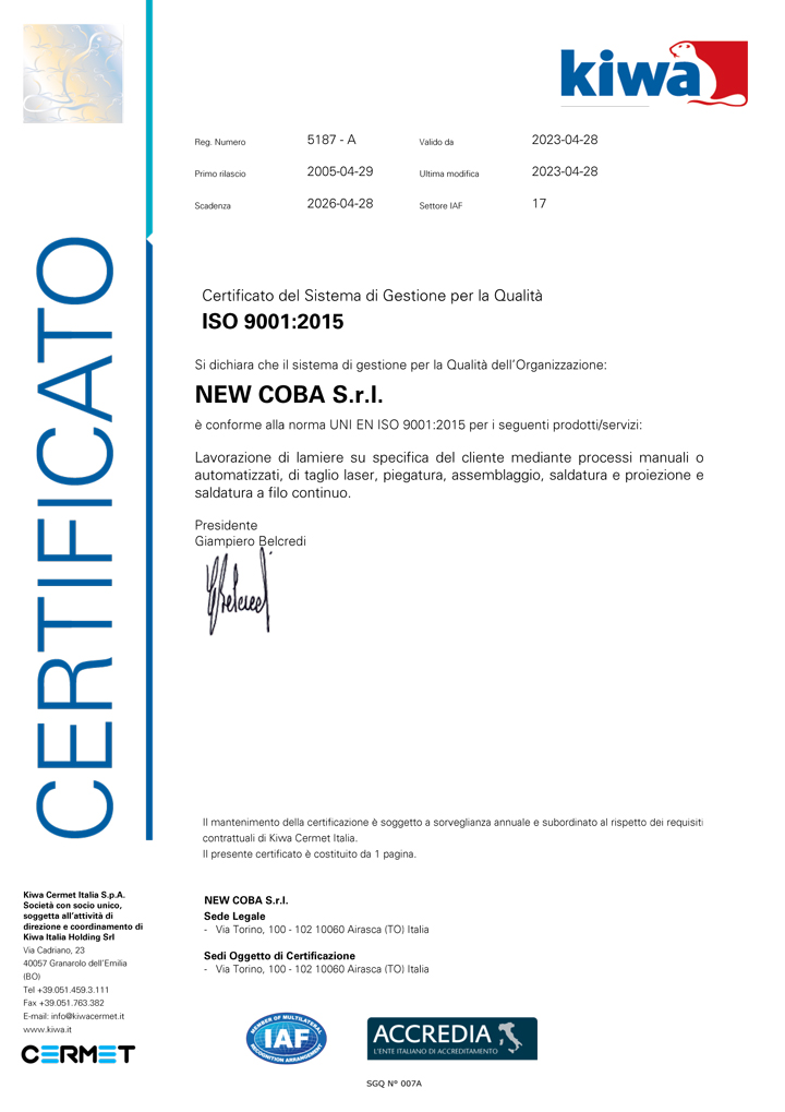 Certificazione ISO 9001 New coba